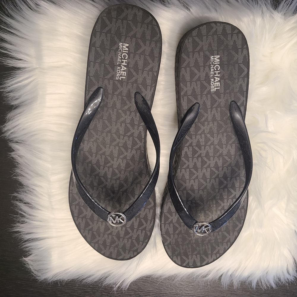 Michael Kors Charcoal Logo Flip Flops